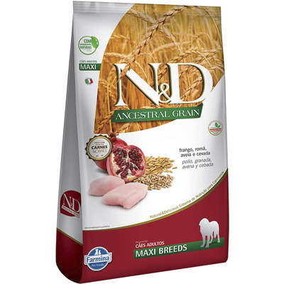 Ração Farmina N&D Ancestral  Grain Cães Adultos Raças Grandes - Frango e Romã