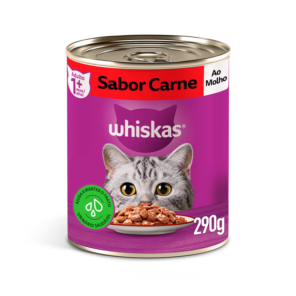 Ração Úmida Whiskas Adulto Lata Carne ao Molho 290g